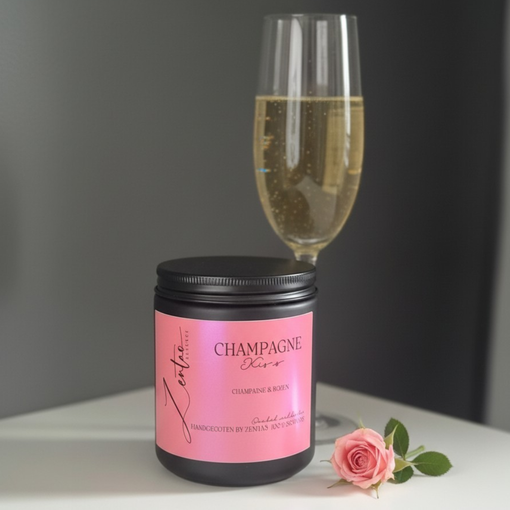 Handgemaakte sojawas geurkaars Champagne Kiss Zentao België 