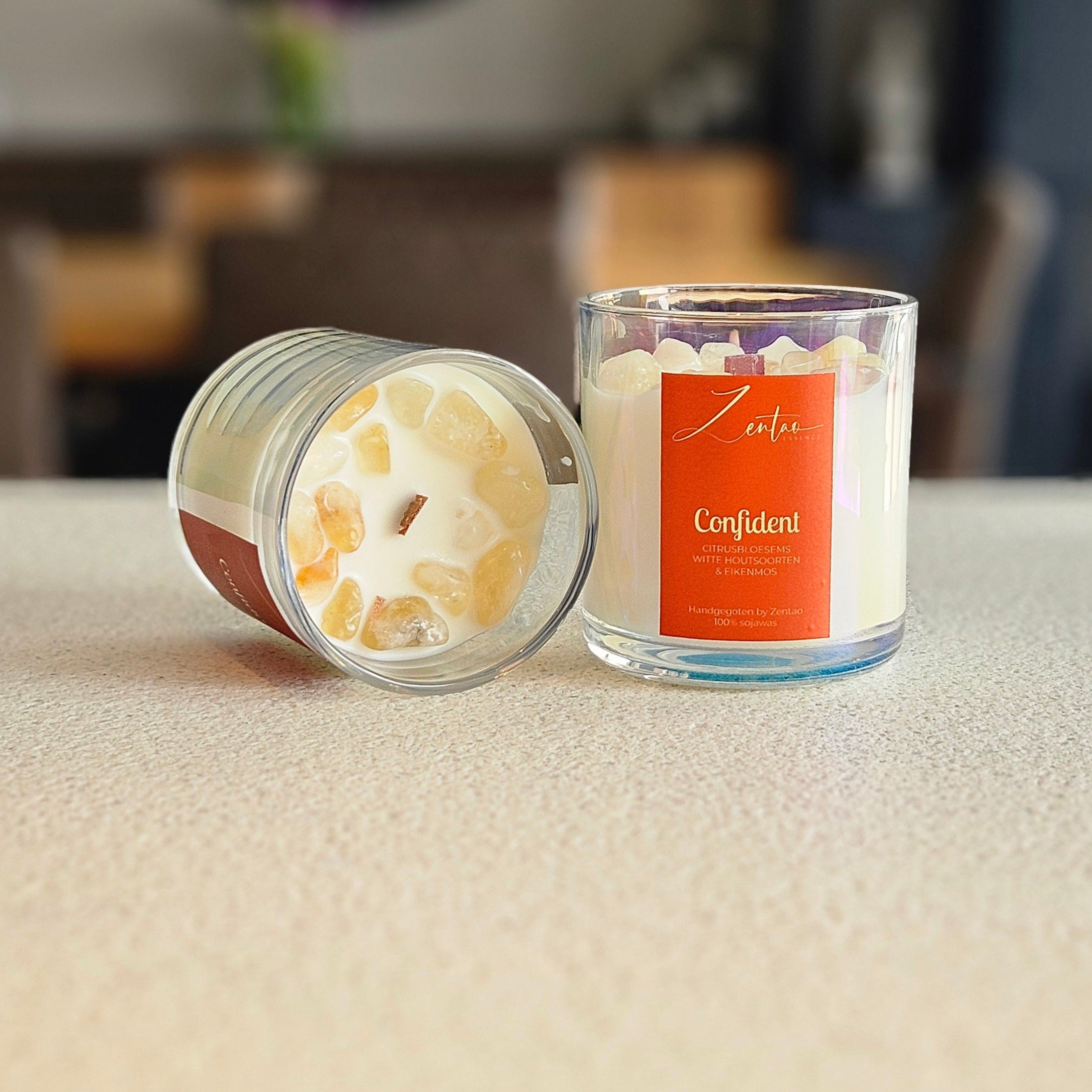 Handgemaakte sojawas geurkaarsen Citrien edelstenen Zentao België 